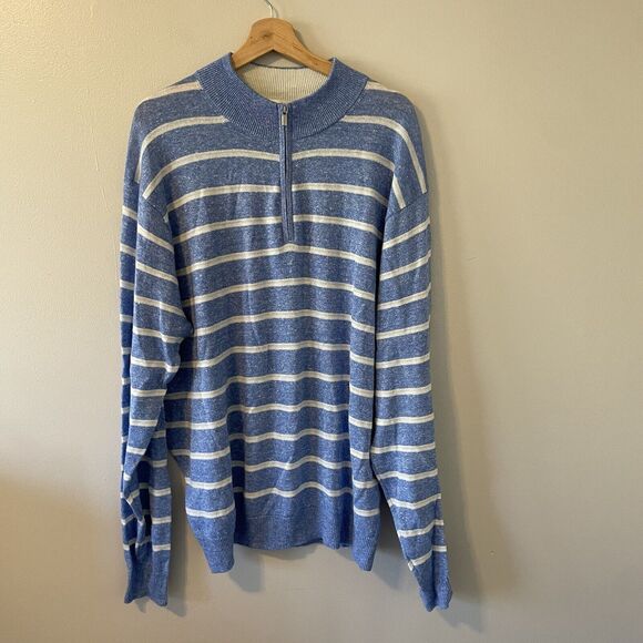 PETER MILLAR Crown XL Long Bay Merino Wool Linen Maritime Quarter Zip Swester - Picture 4 of 10